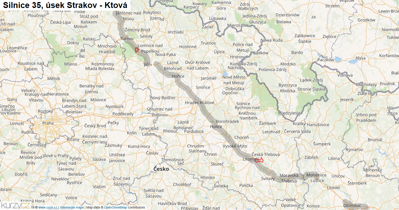 Úsek Strakov - Ktová, Silnice 35 - Mapa