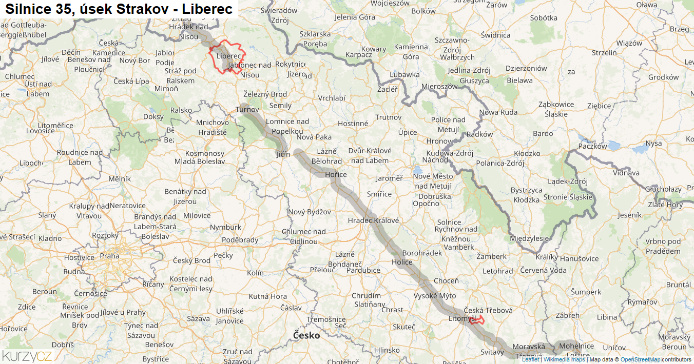 Úsek Strakov - Liberec, Silnice 35 - Mapa
