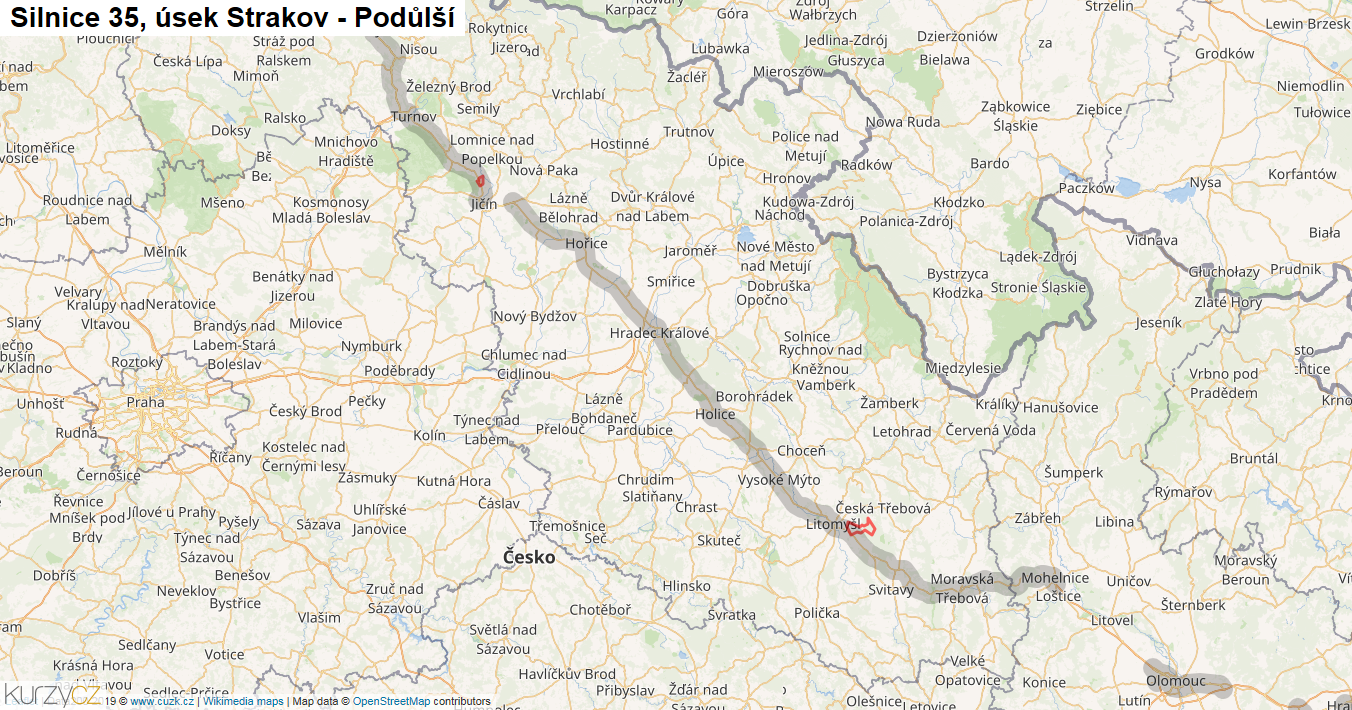 Úsek Strakov - Podůlší, Silnice 35 - Mapa