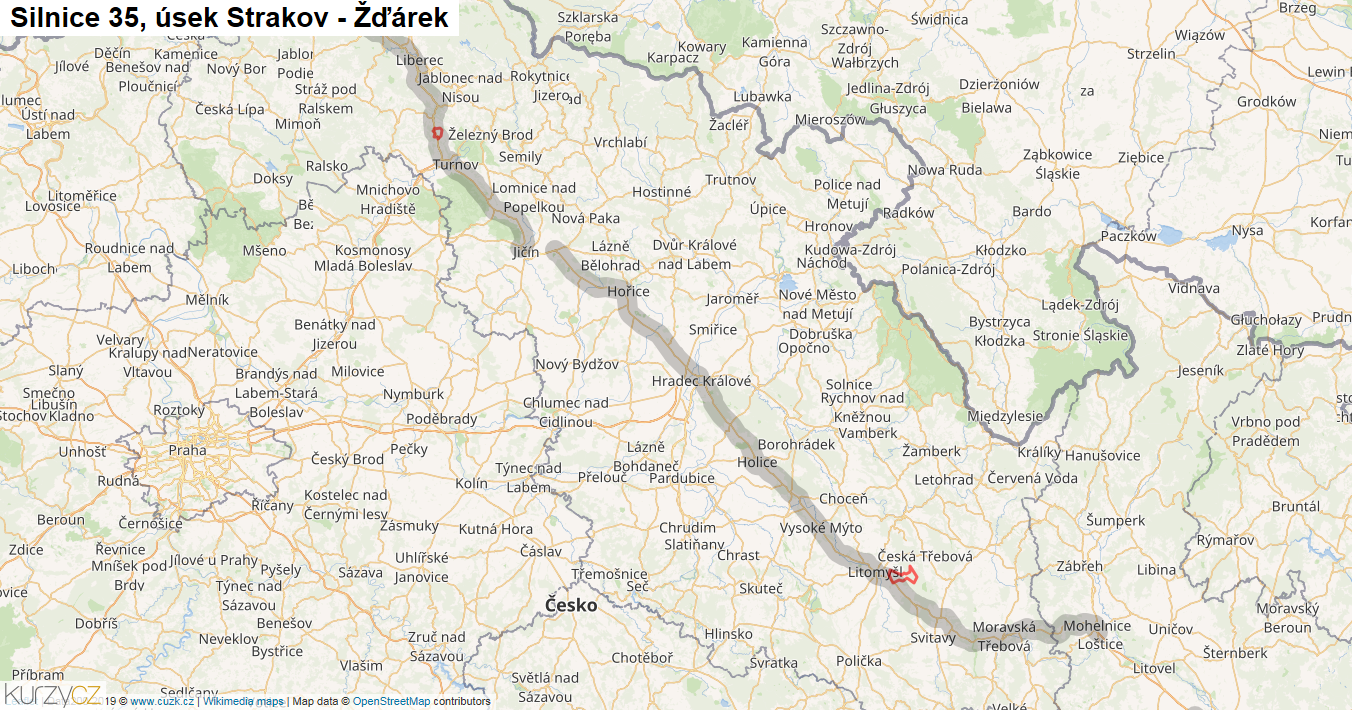 Úsek Strakov - Žďárek, Silnice 35 - Mapa