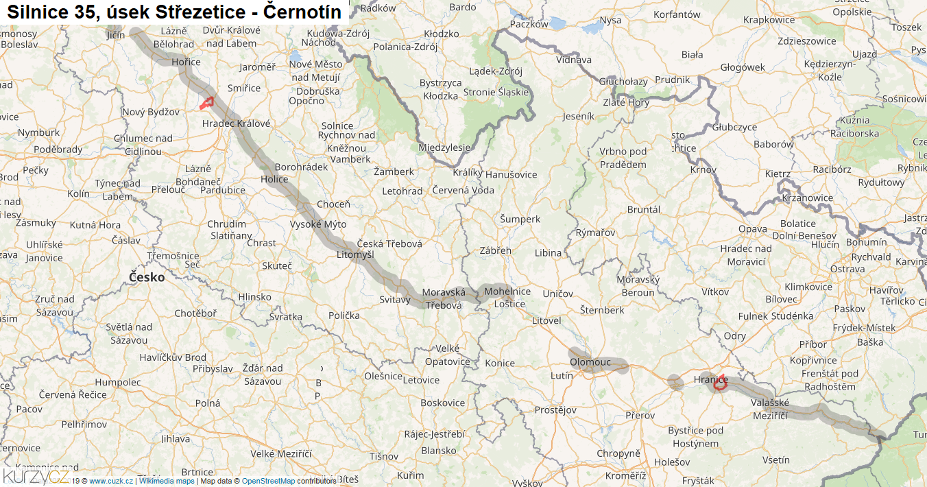Úsek Střezetice - Černotín, Silnice 35 - Mapa