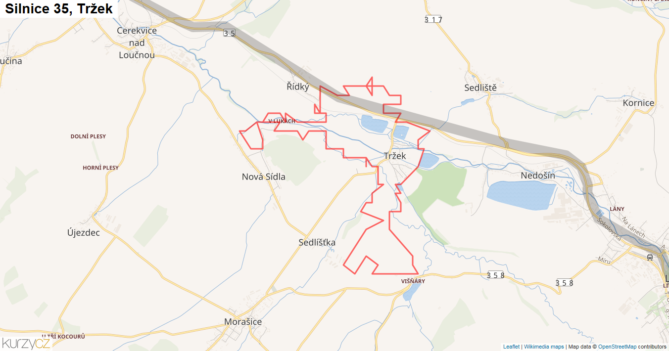 Tržek, Silnice 35 - Mapa