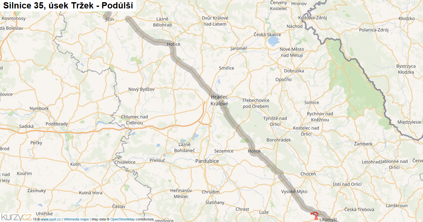 Úsek Tržek - Podůlší, Silnice 35 - Mapa