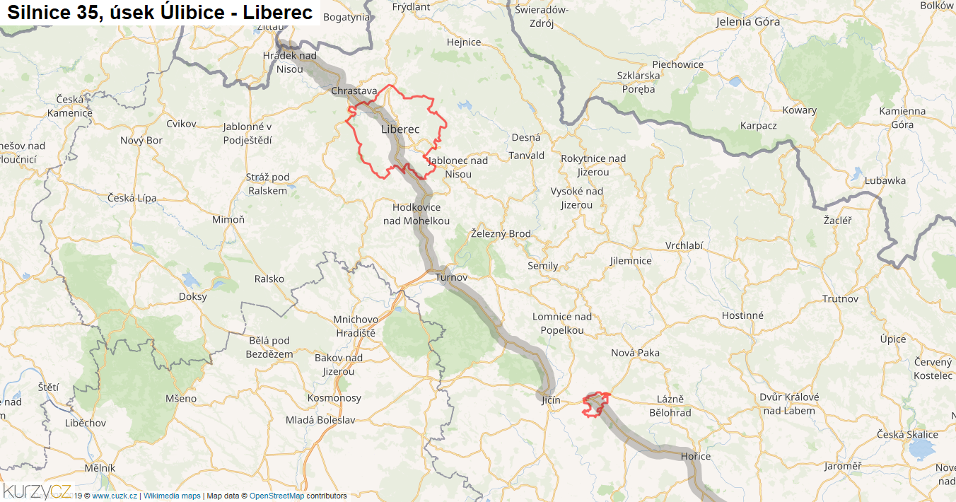 Úsek Úlibice - Liberec, Silnice 35 - Mapa