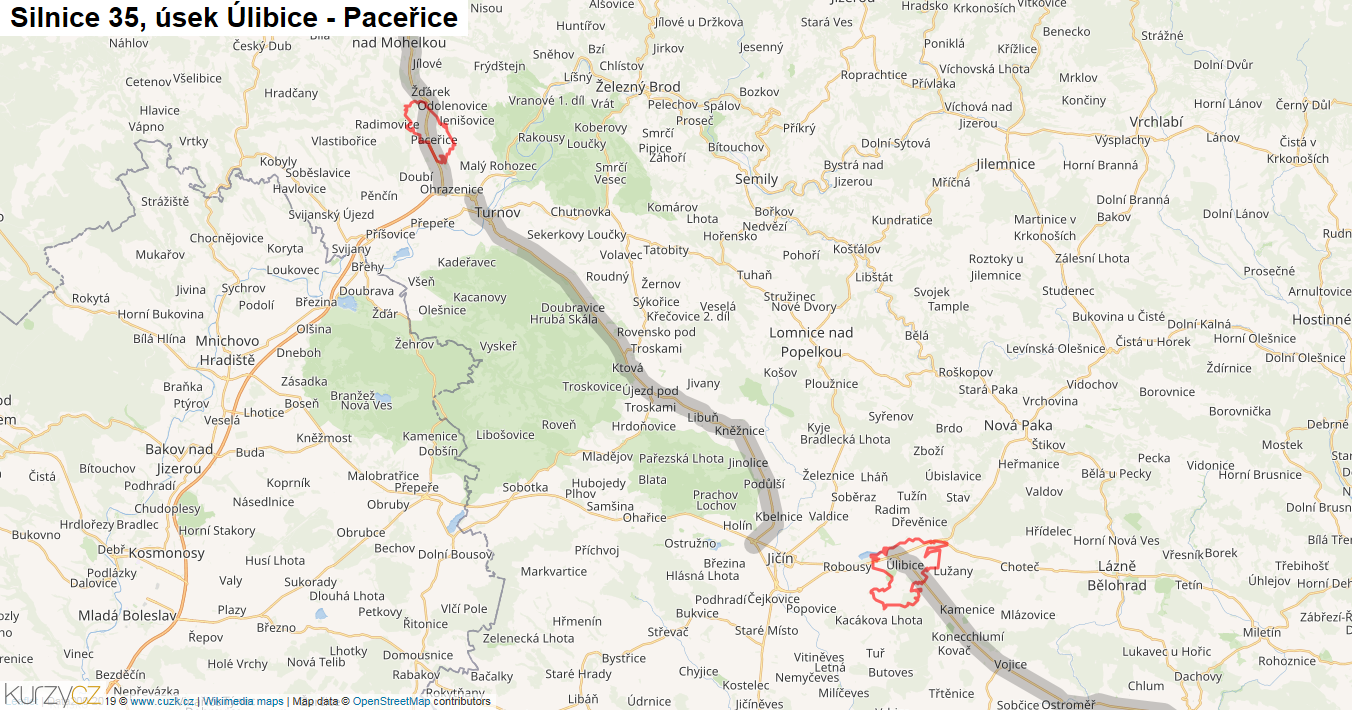 Úsek Úlibice - Paceřice, Silnice 35 - Mapa