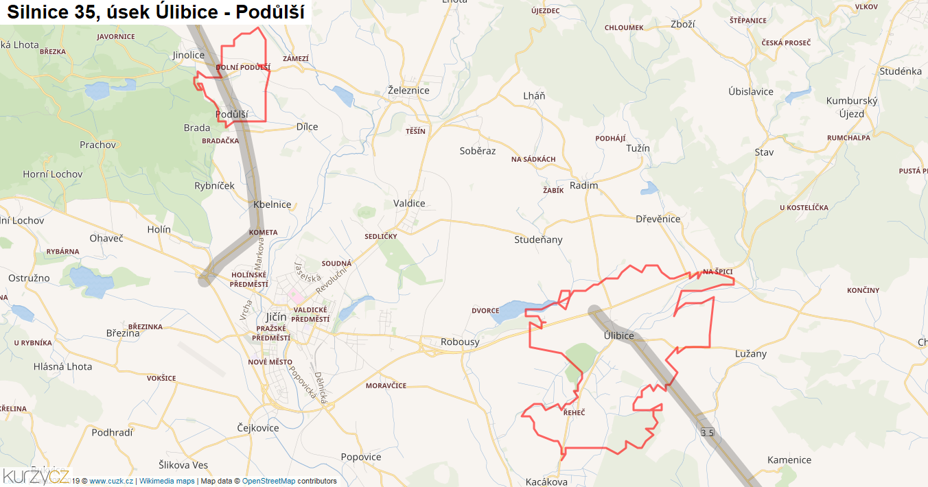 Úsek Úlibice - Podůlší, Silnice 35 - Mapa