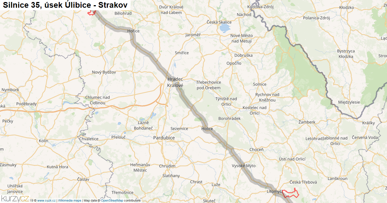 Úsek Úlibice - Strakov, Silnice 35 - Mapa