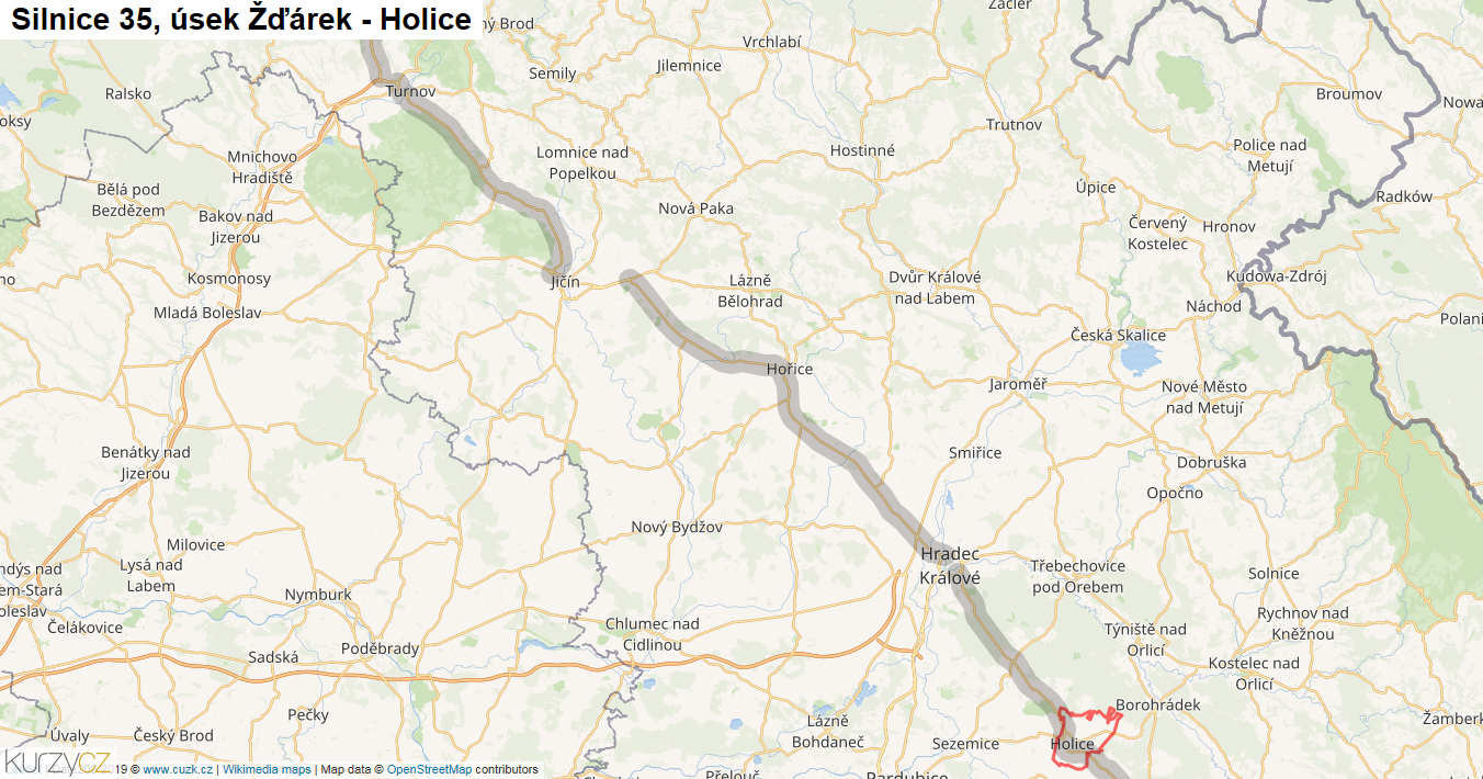 Úsek Žďárek - Holice, Silnice 35 - Mapa