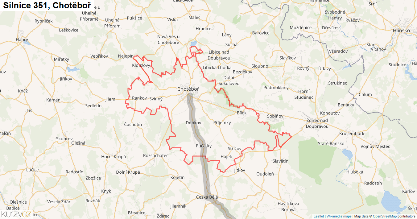 Chotěboř, Silnice 351 - Mapa