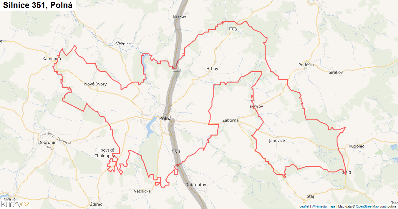 Polná, Silnice 351 - Mapa