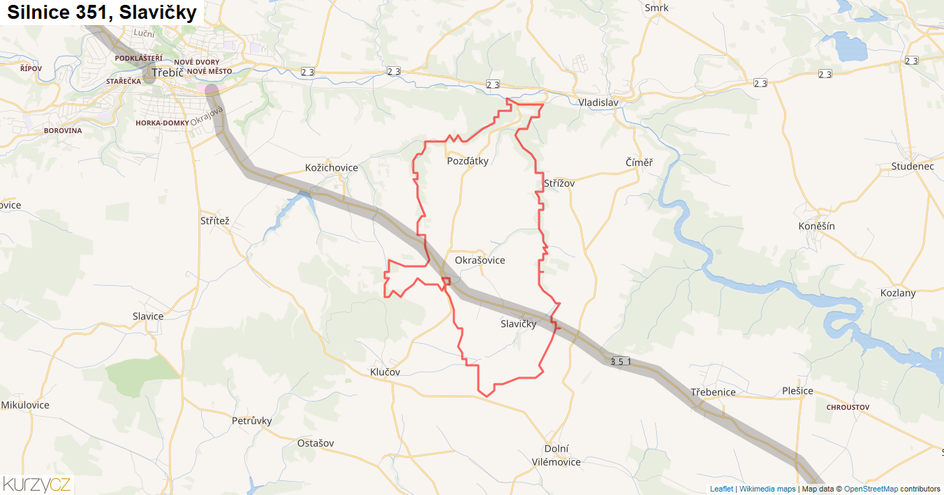 Slavičky, Silnice 351 - Mapa