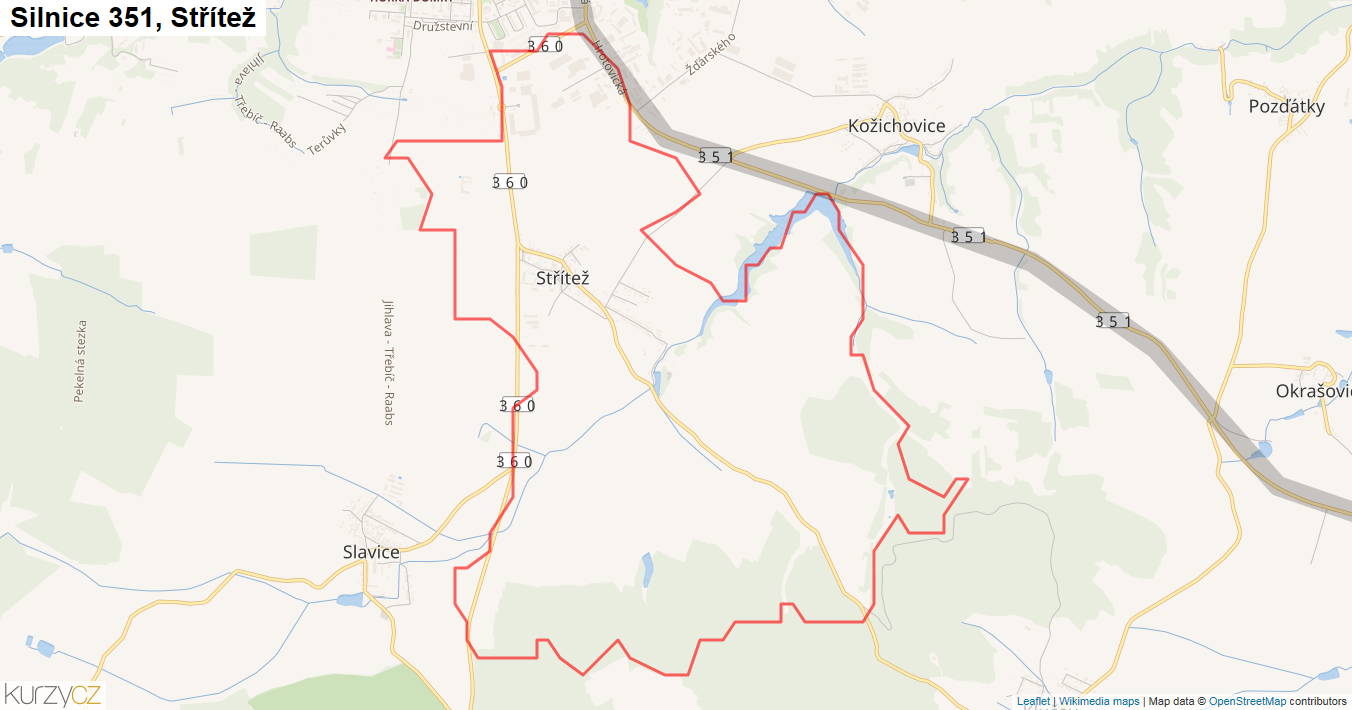 Střítež, Silnice 351 - Mapa