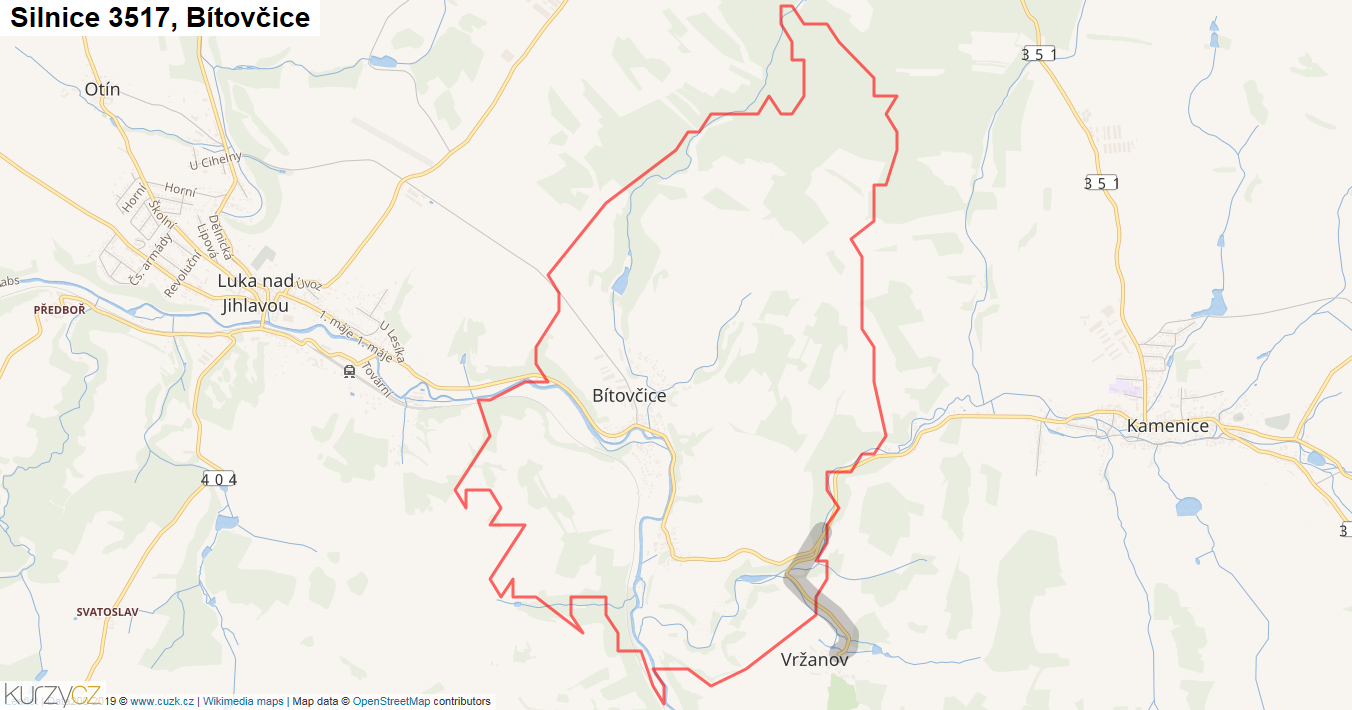 Bítovčice, Silnice 3517 - Mapa