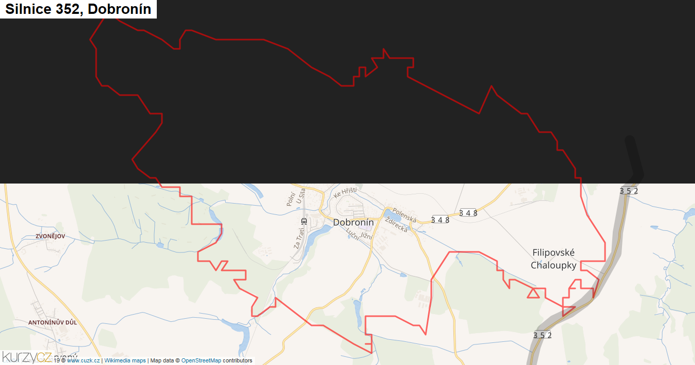 Dobronín, Silnice 352 - Mapa
