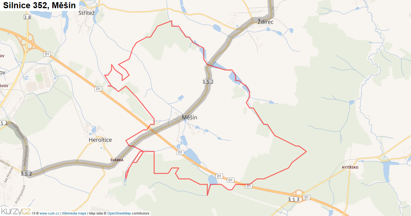 Měšín, Silnice 352 - Mapa