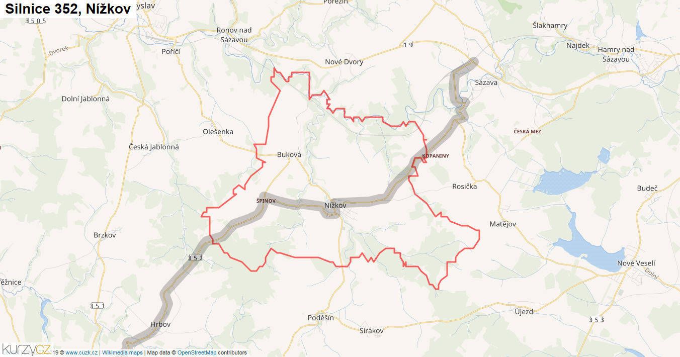 Nížkov, Silnice 352 - Mapa