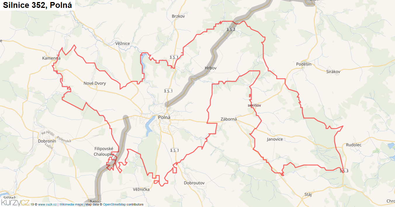 Polná, Silnice 352 - Mapa
