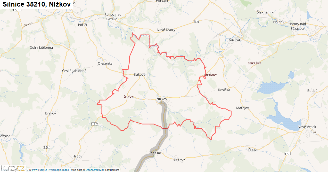 Nížkov, Silnice 35210 - Mapa