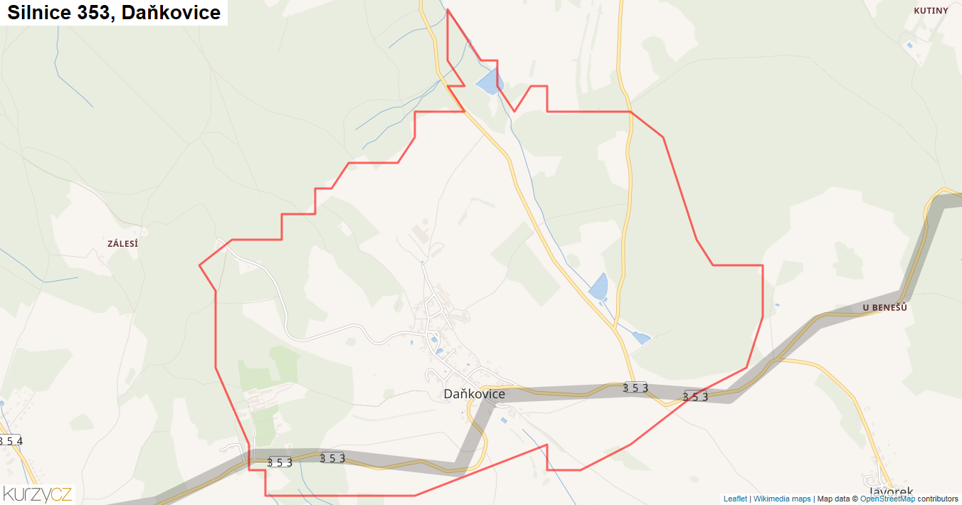 Daňkovice, Silnice 353 - Mapa