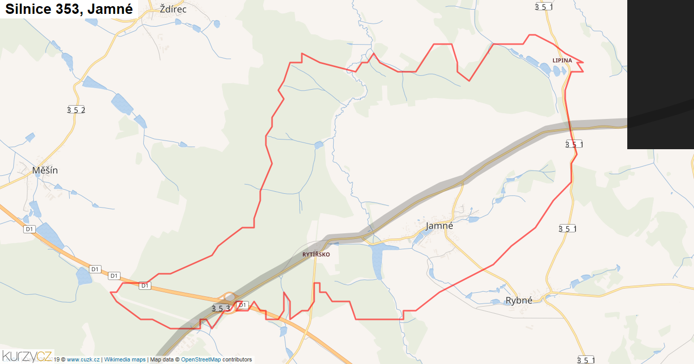 Jamné, Silnice 353 - Mapa