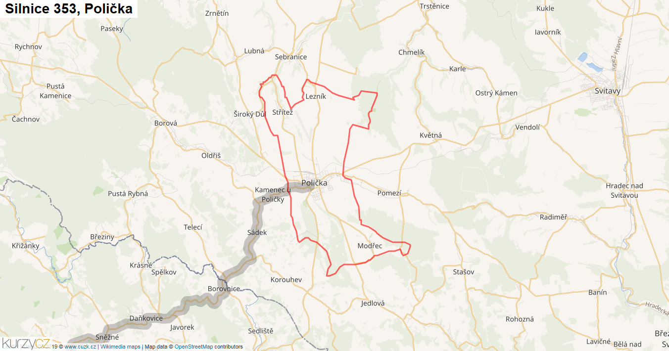 Polička, Silnice 353 - Mapa