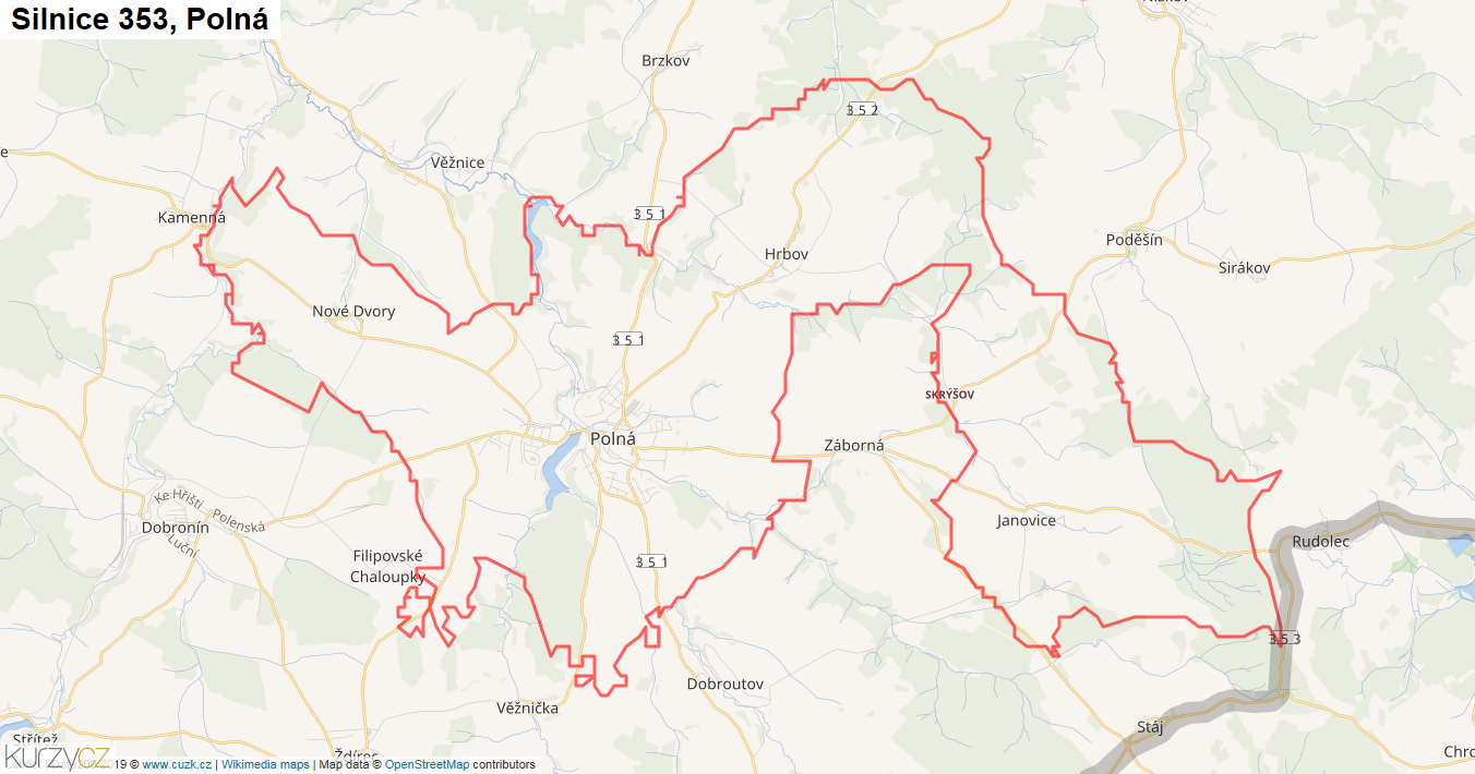 Polná, Silnice 353 - Mapa