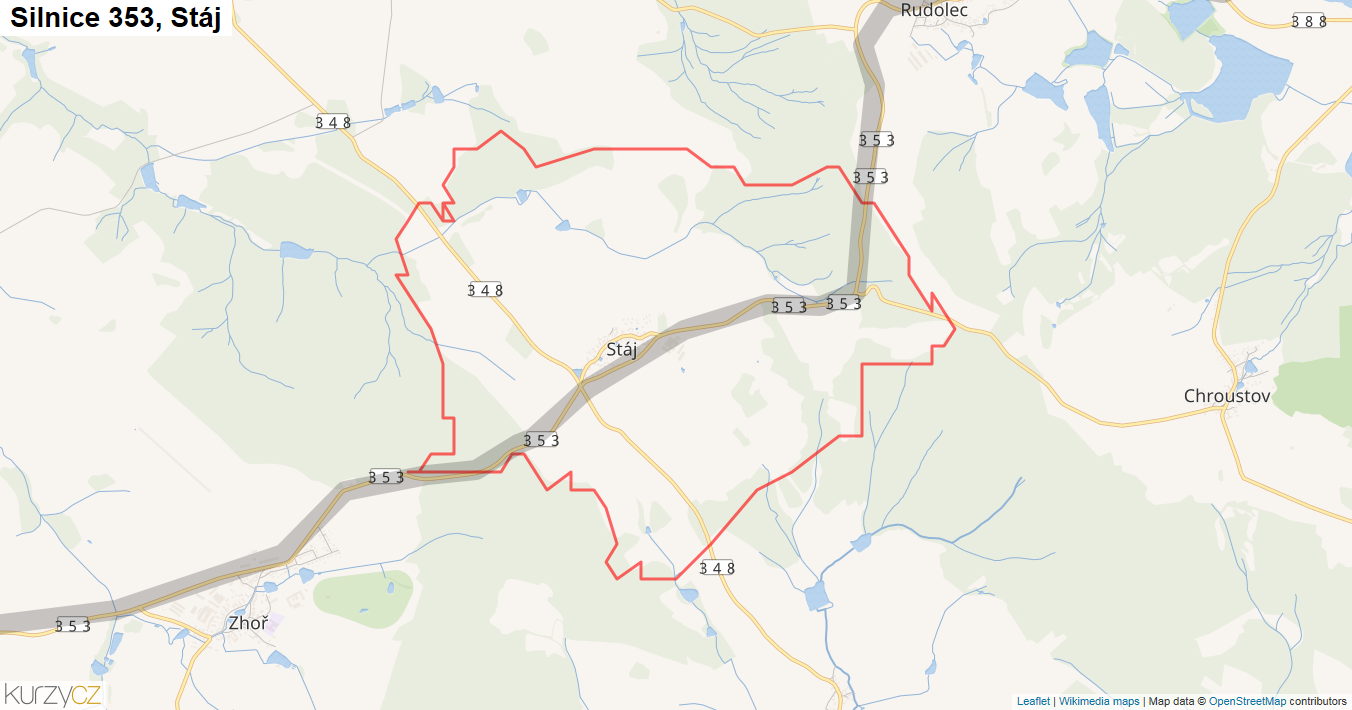 Stáj, Silnice 353 - Mapa