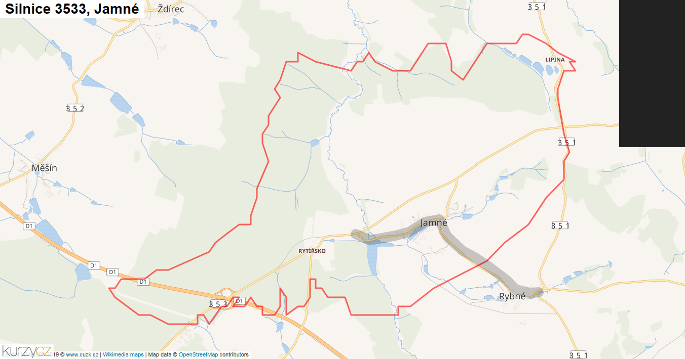 Jamné, Silnice 3533 - Mapa