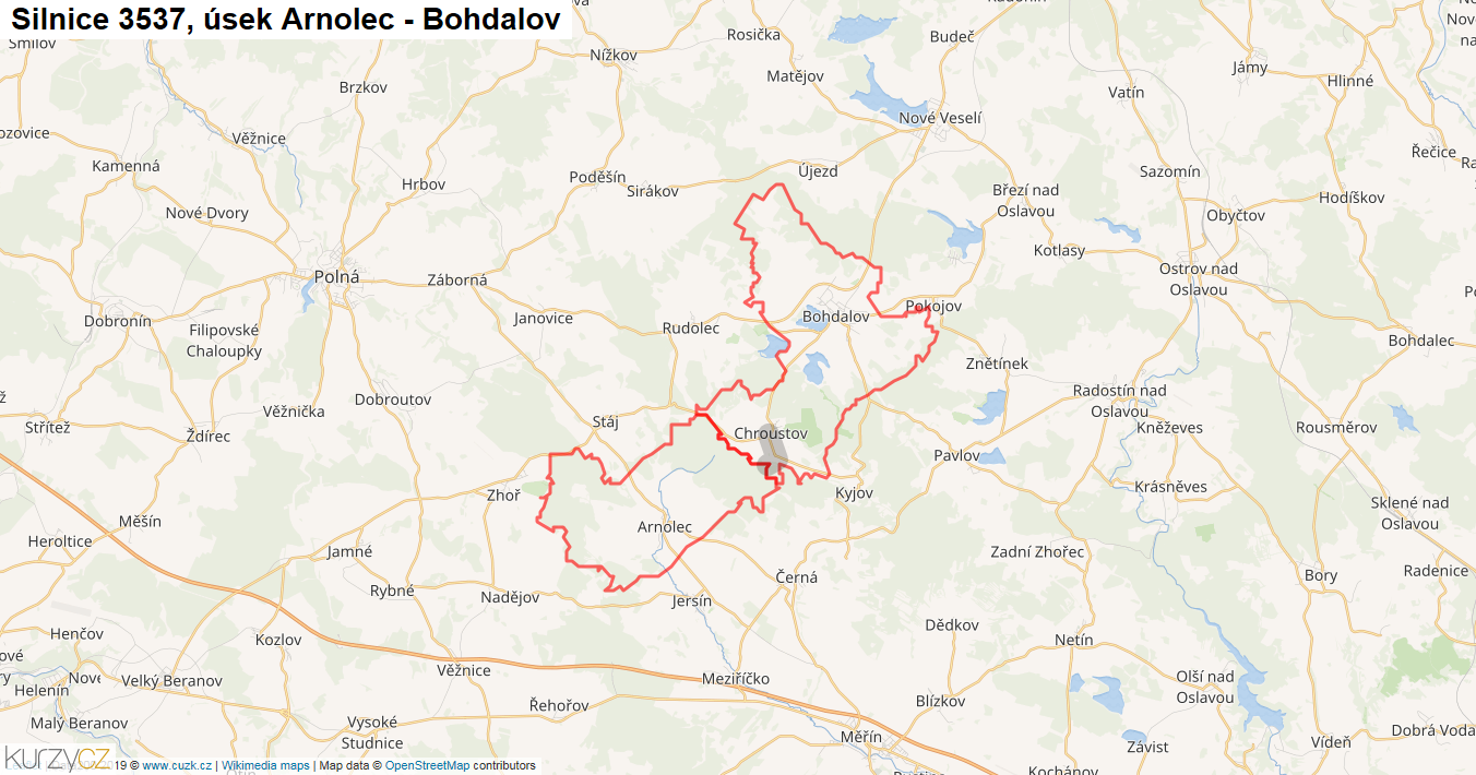 Úsek Arnolec - Bohdalov, Silnice 3537 - Mapa
