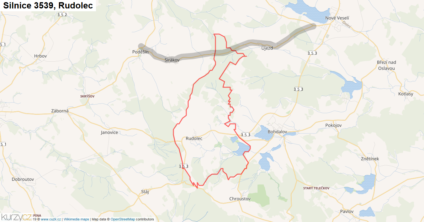 Rudolec, Silnice 3539 - Mapa
