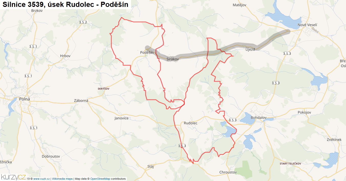Úsek Rudolec - Poděšín, Silnice 3539 - Mapa