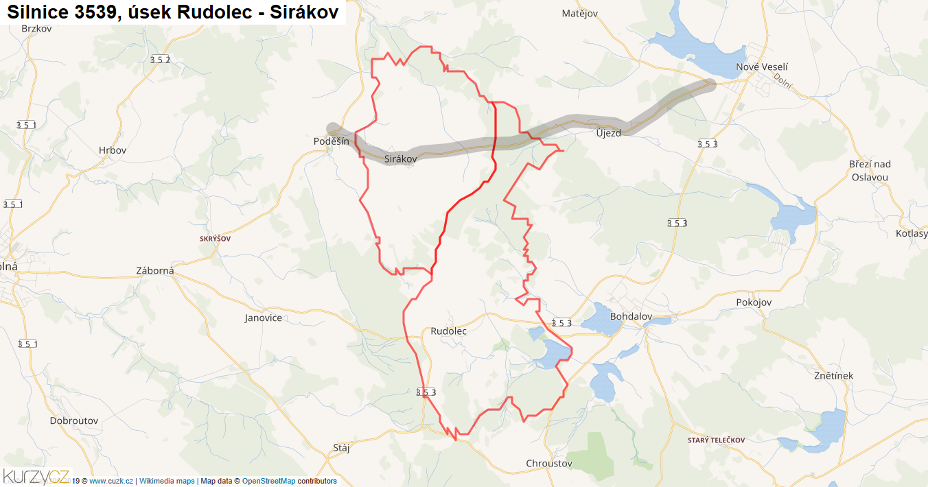 Úsek Rudolec - Sirákov, Silnice 3539 - Mapa