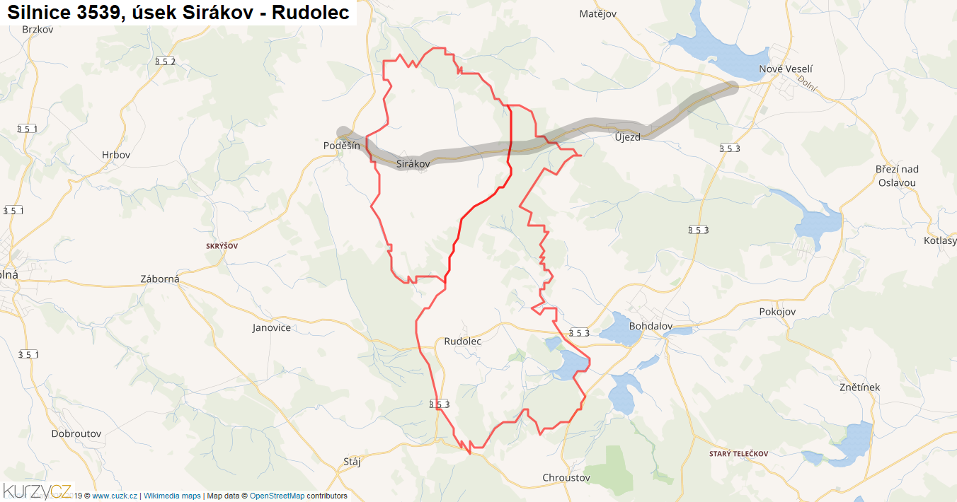 Úsek Sirákov - Rudolec, Silnice 3539 - Mapa