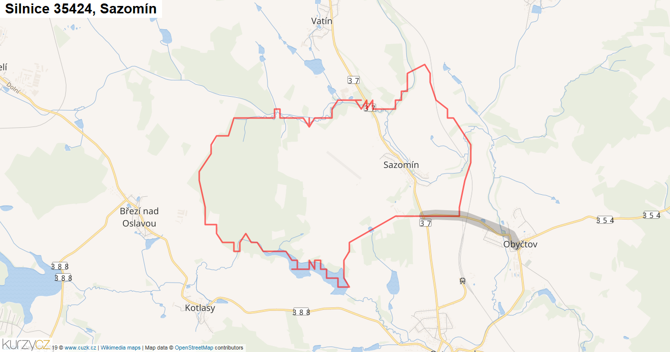 Sazomín, Silnice 35424 - Mapa
