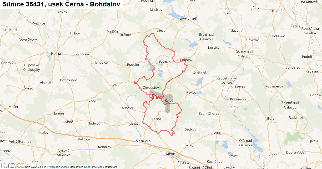 Úsek Černá - Bohdalov, Silnice 35431 - Mapa