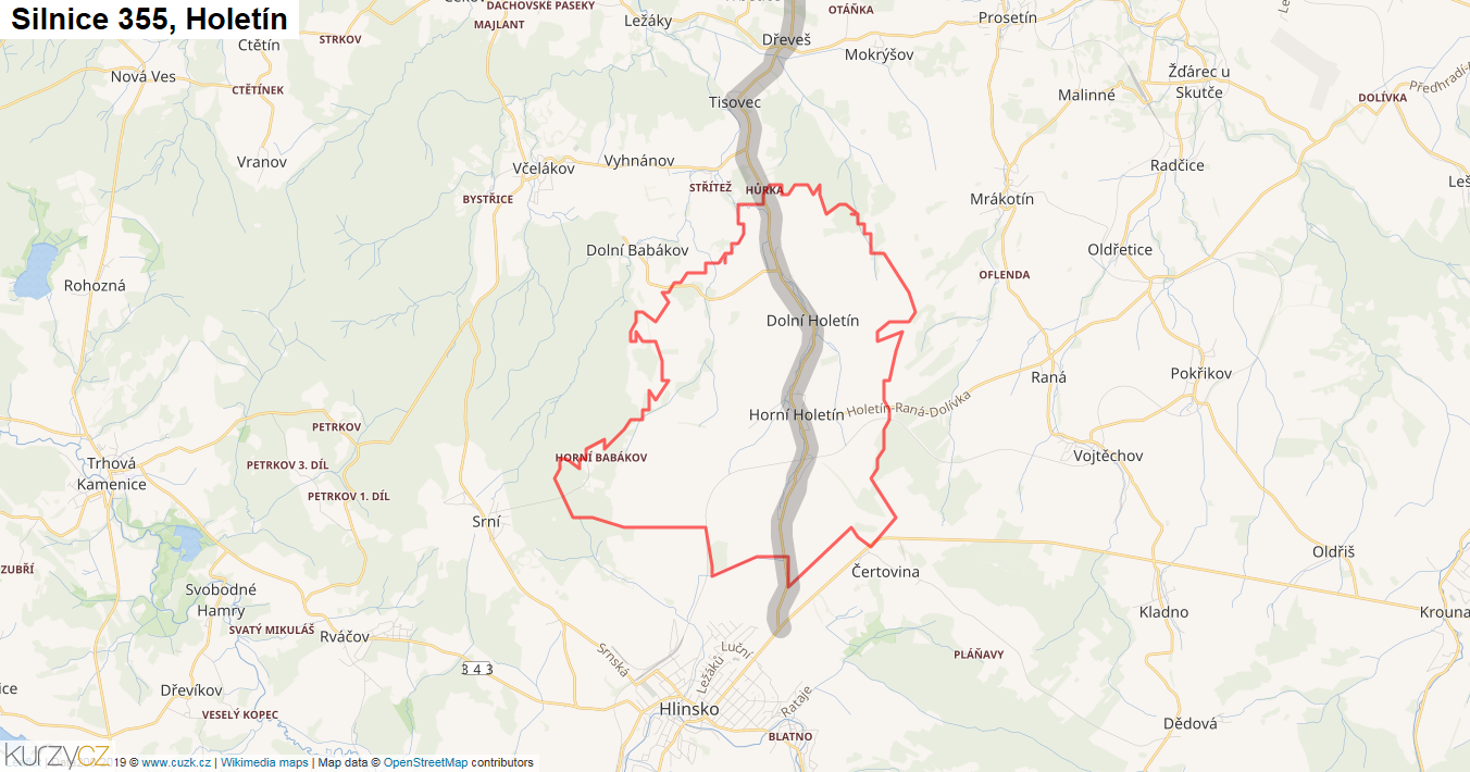 Holetín, Silnice 355 - Mapa