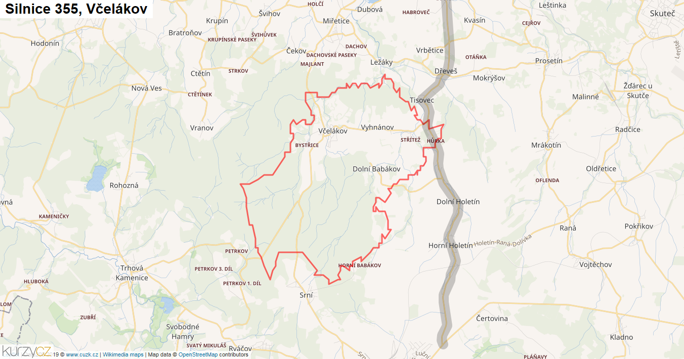 Včelákov, Silnice 355 - Mapa