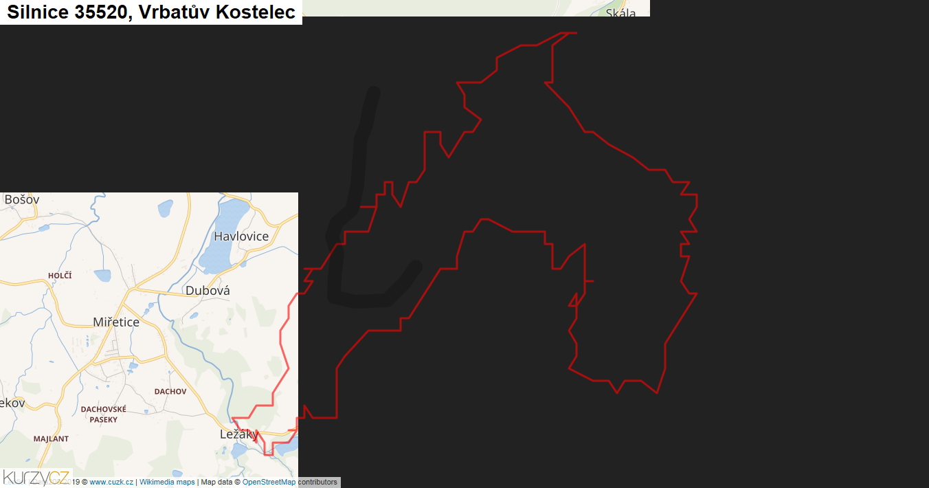Vrbatův Kostelec, Silnice 35520 - Mapa