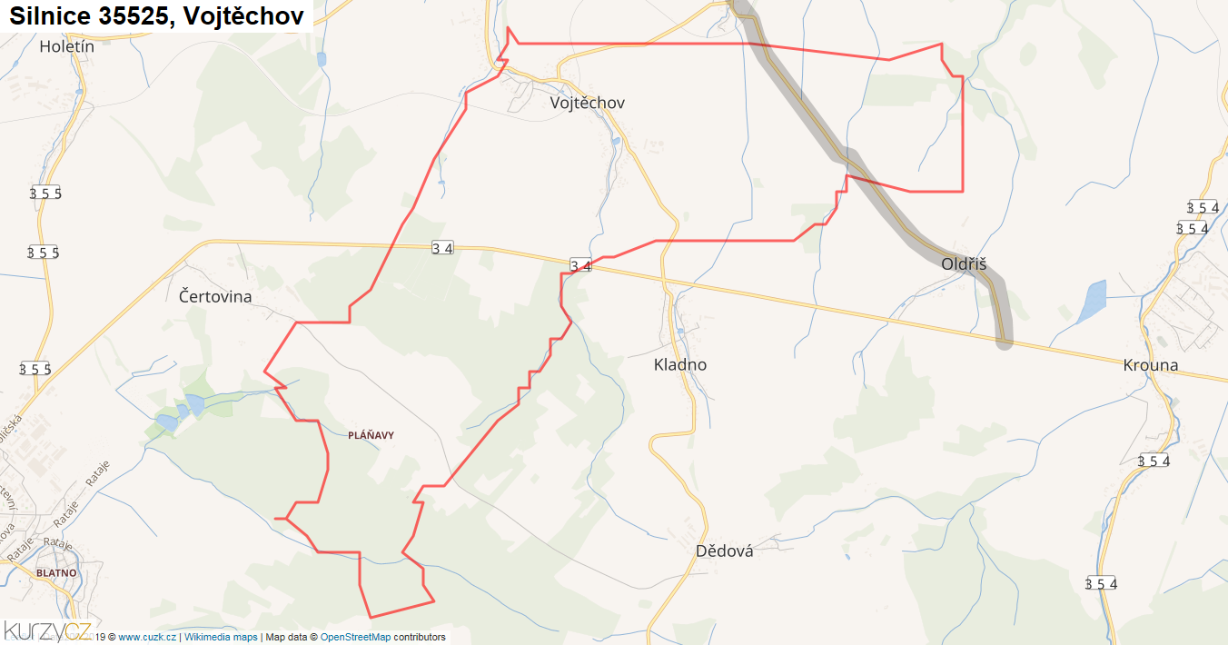 Vojtěchov, Silnice 35525 - Mapa