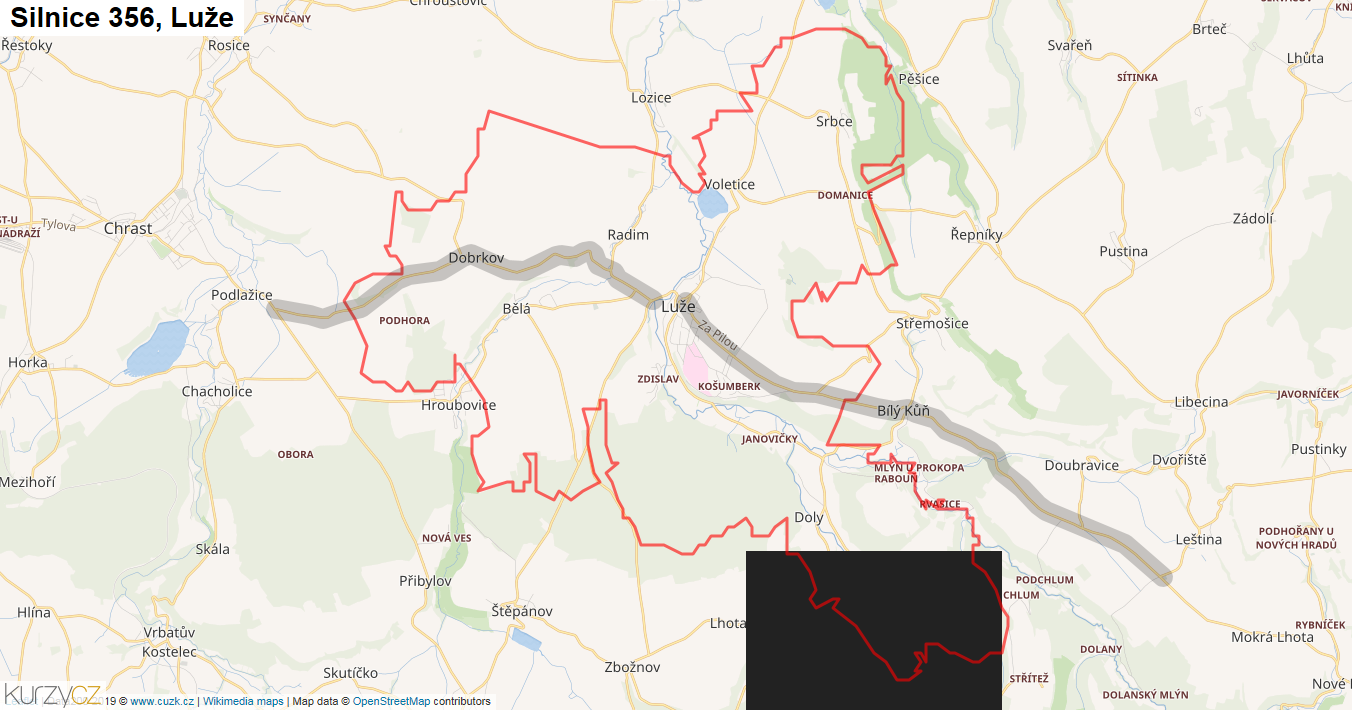 Luže, Silnice 356 - Mapa
