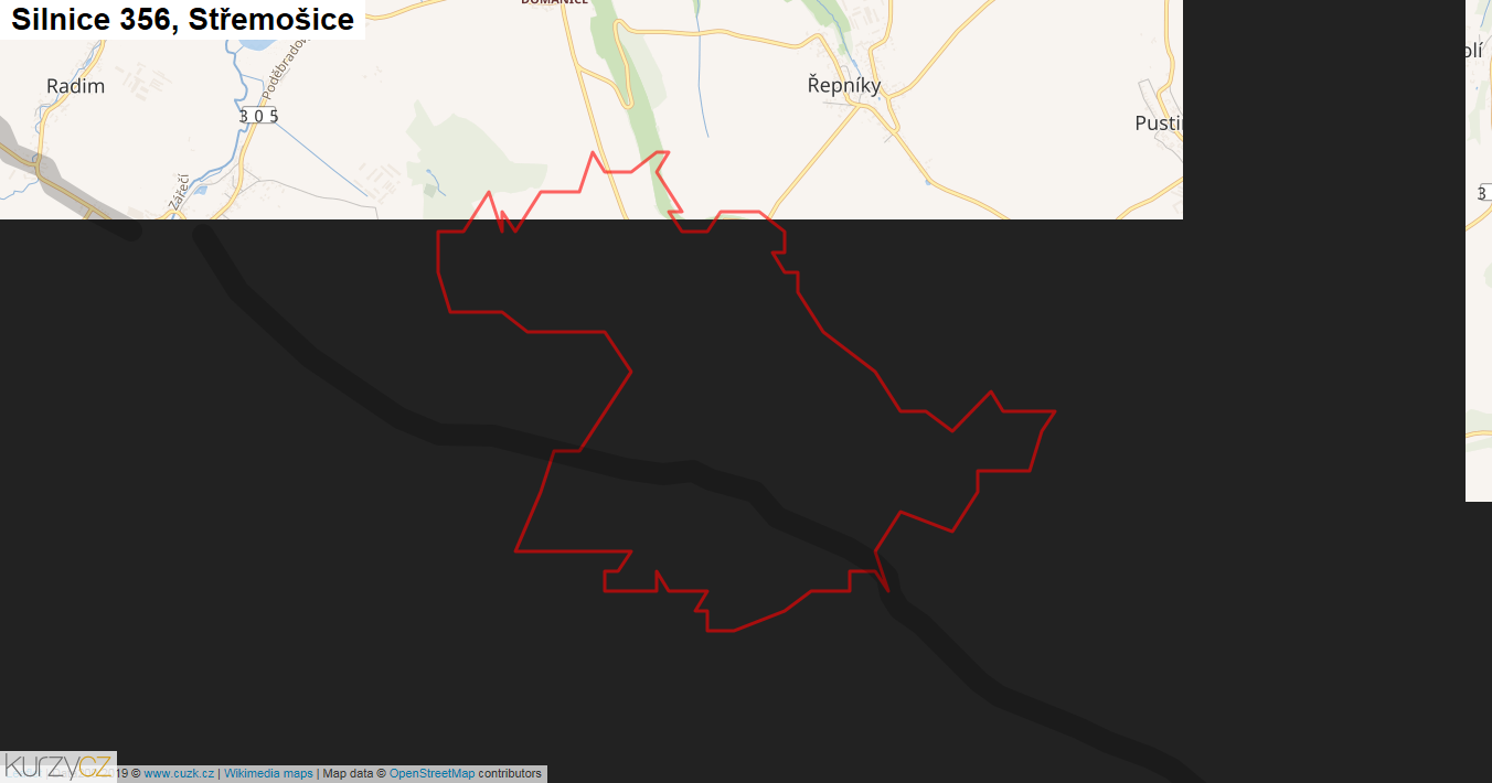 Střemošice, Silnice 356 - Mapa