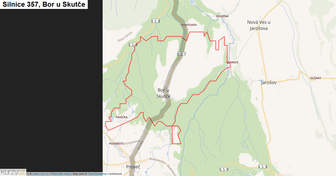 Bor u Skutče, Silnice 357 - Mapa