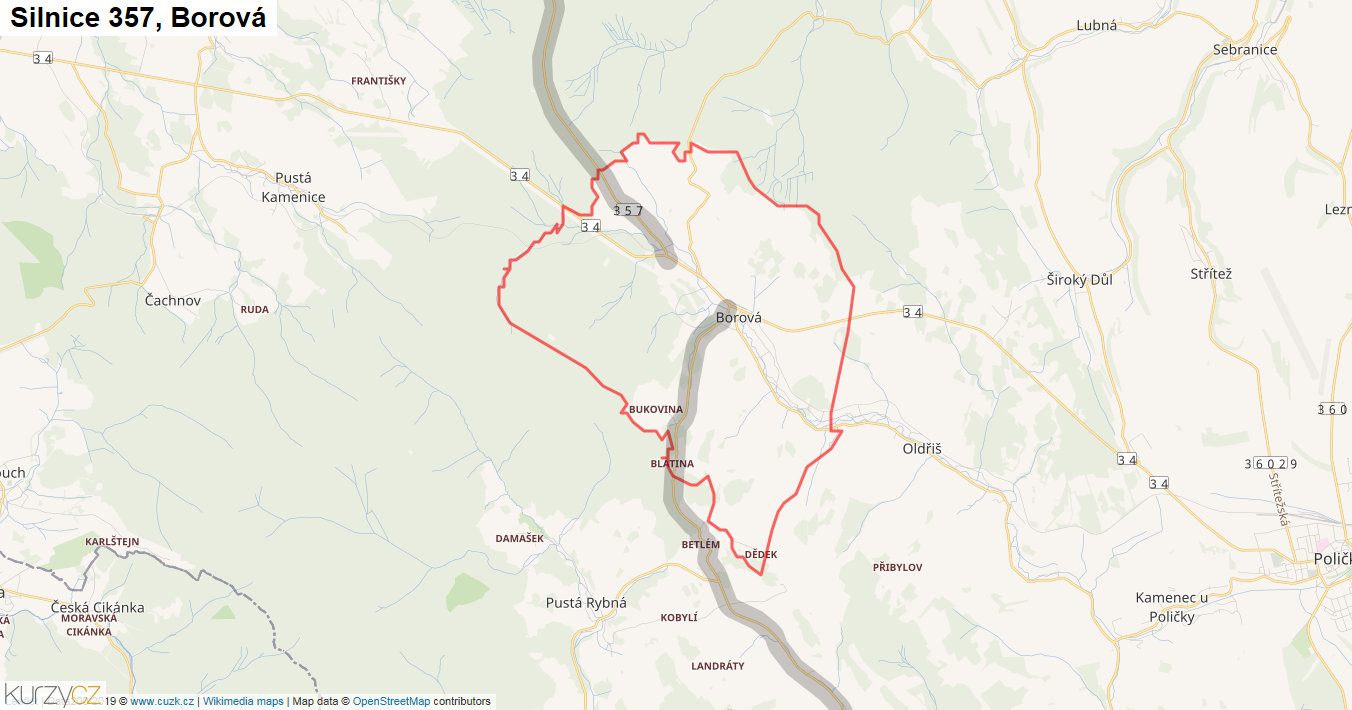 Borová, Silnice 357 - Mapa