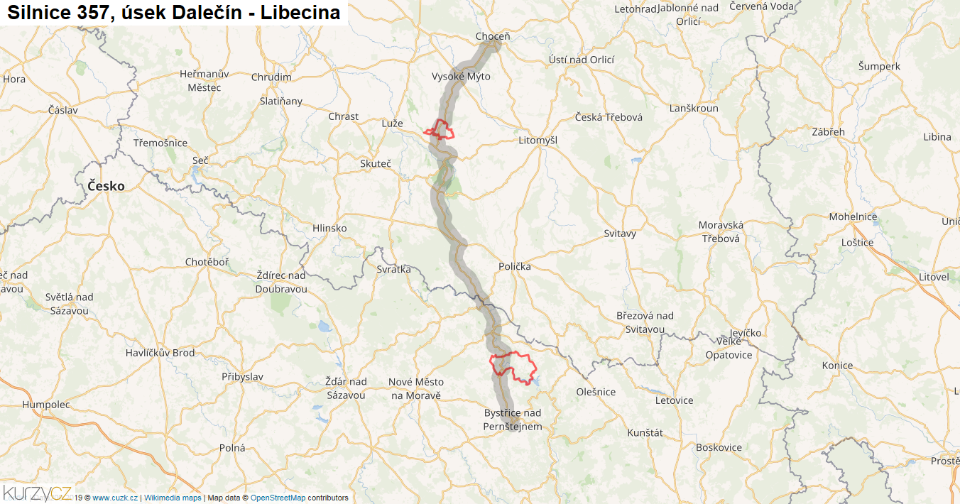 Úsek Dalečín - Libecina, Silnice 357 - Mapa
