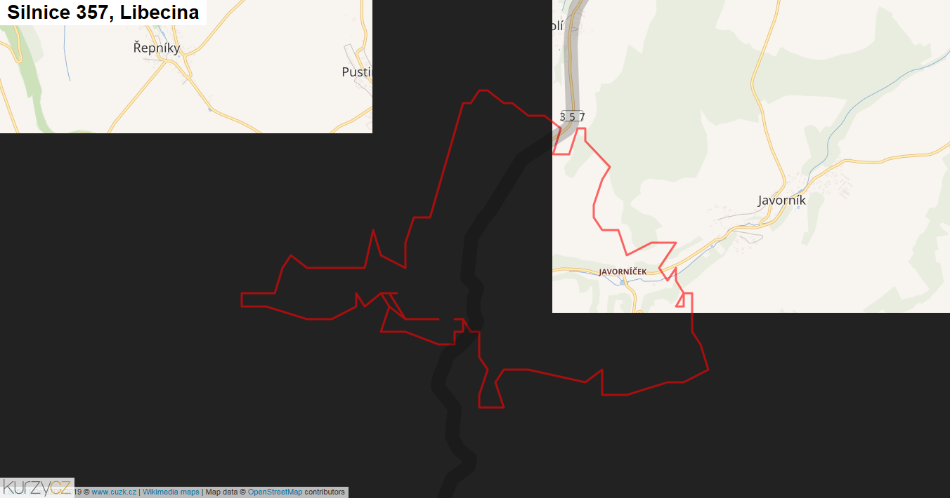 Libecina, Silnice 357 - Mapa