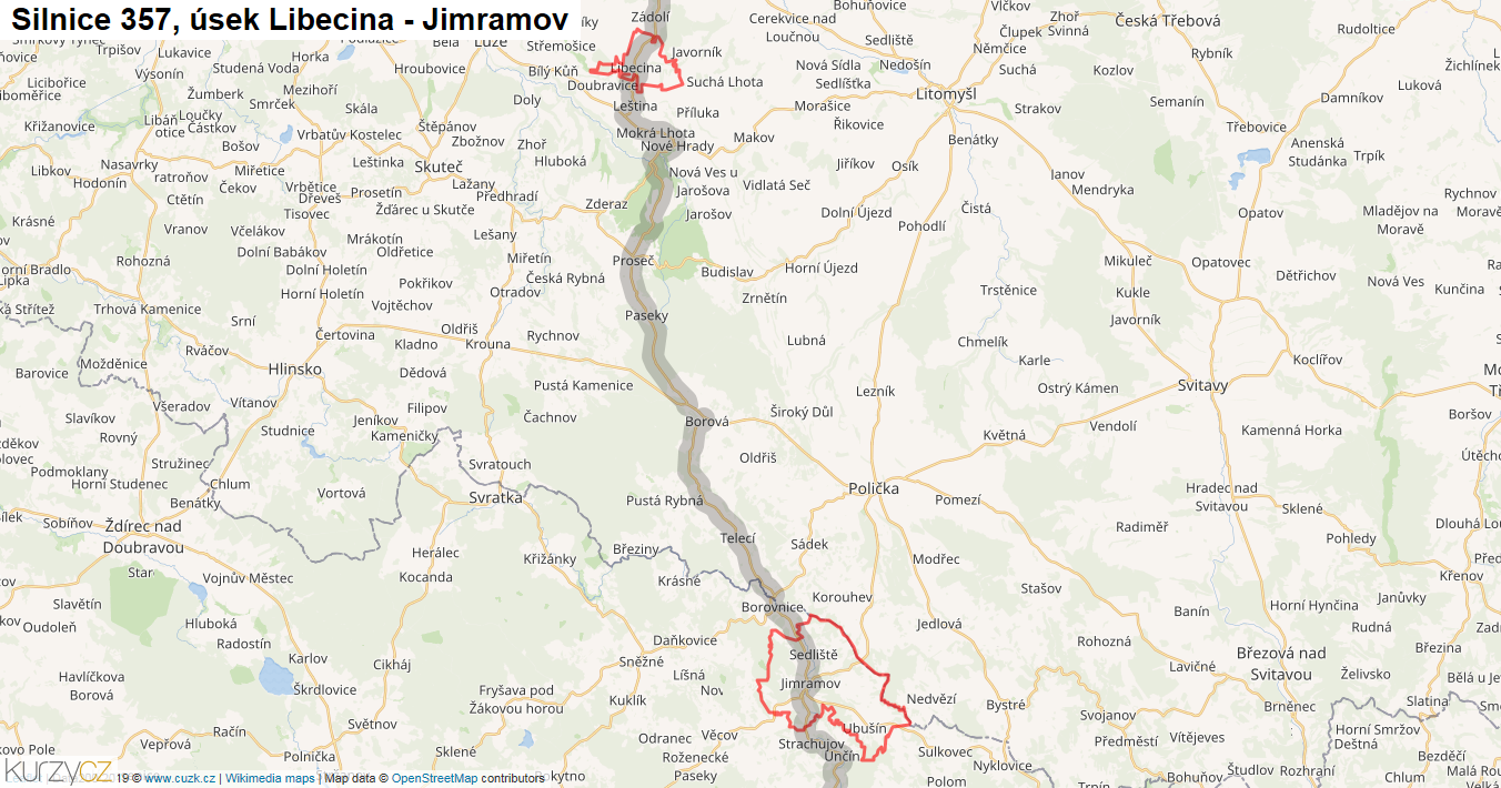 Úsek Libecina - Jimramov, Silnice 357 - Mapa