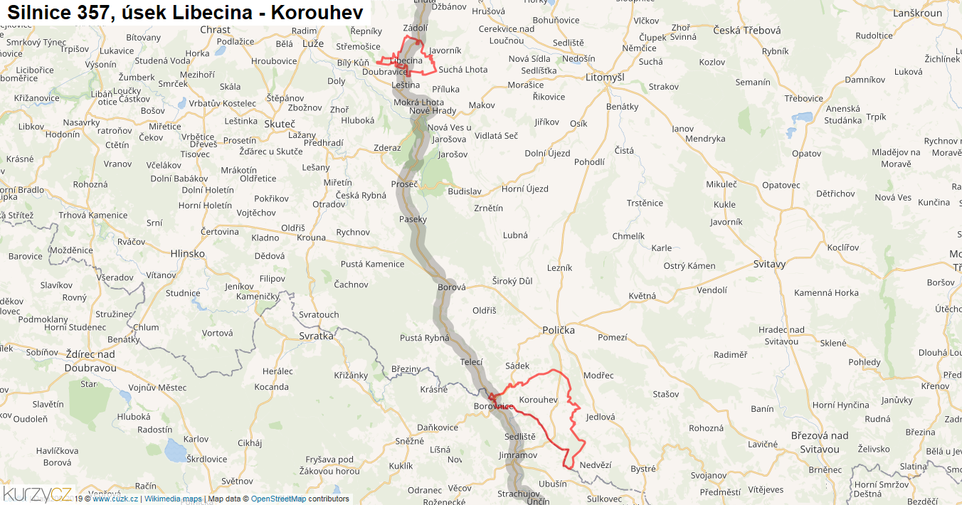Úsek Libecina - Korouhev, Silnice 357 - Mapa
