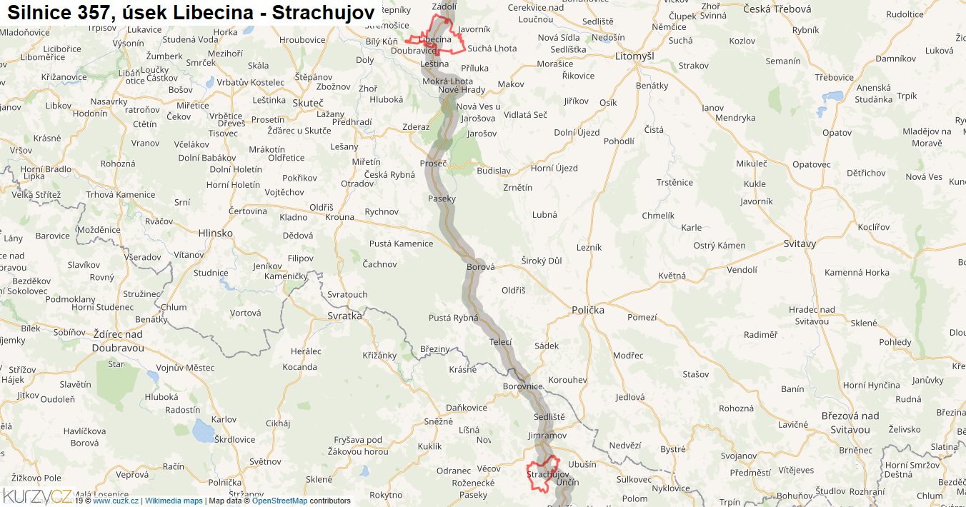 Úsek Libecina - Strachujov, Silnice 357 - Mapa