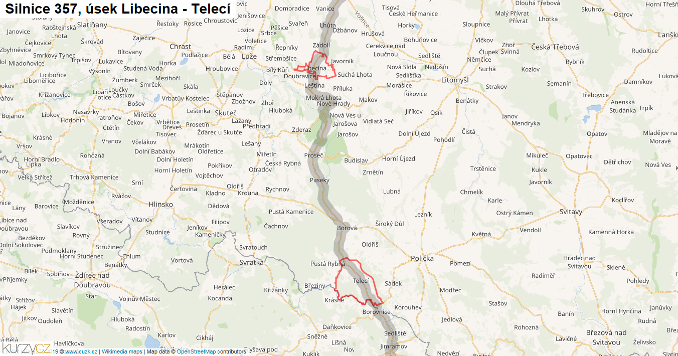 Úsek Libecina - Telecí, Silnice 357 - Mapa
