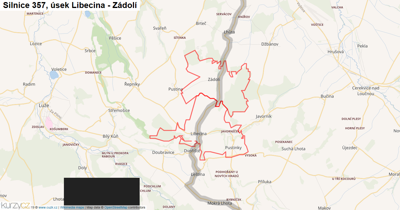 Úsek Libecina - Zádolí, Silnice 357 - Mapa